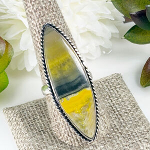 Long Bumblebee Bumble Bee Jasper Ring Size 9 Vintage Southwest Sterling Silver